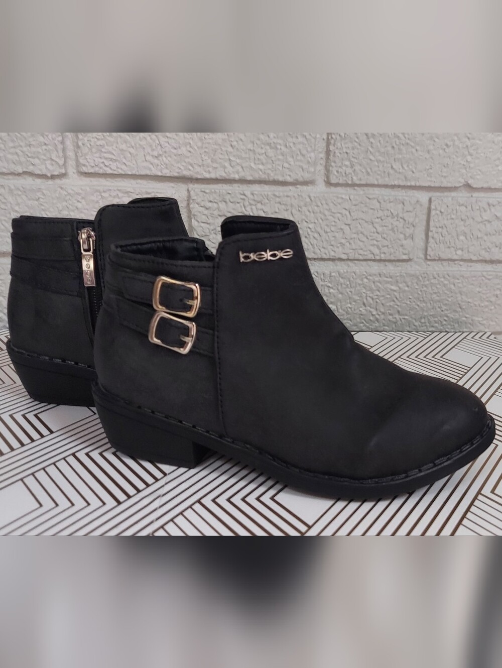 Bebe Girls Black Ankle Boots with Buckle Detail